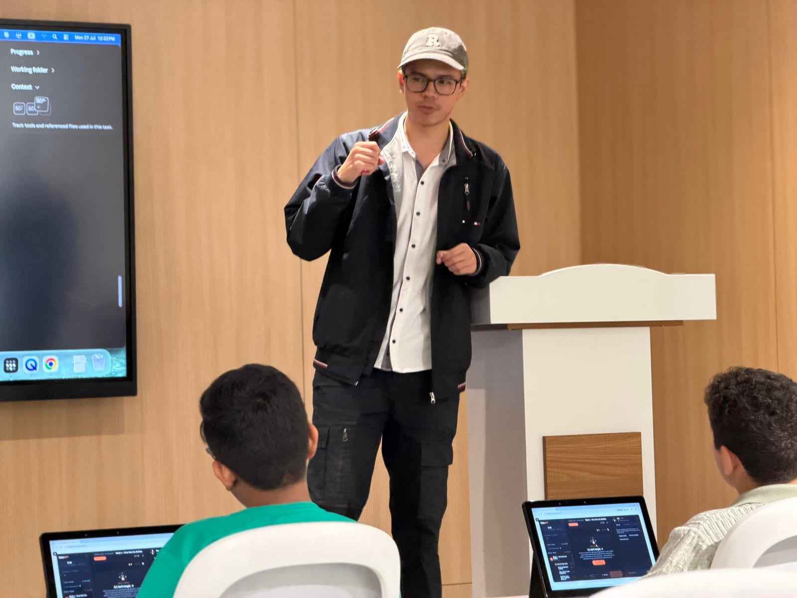 A trainer teaching a session on campus